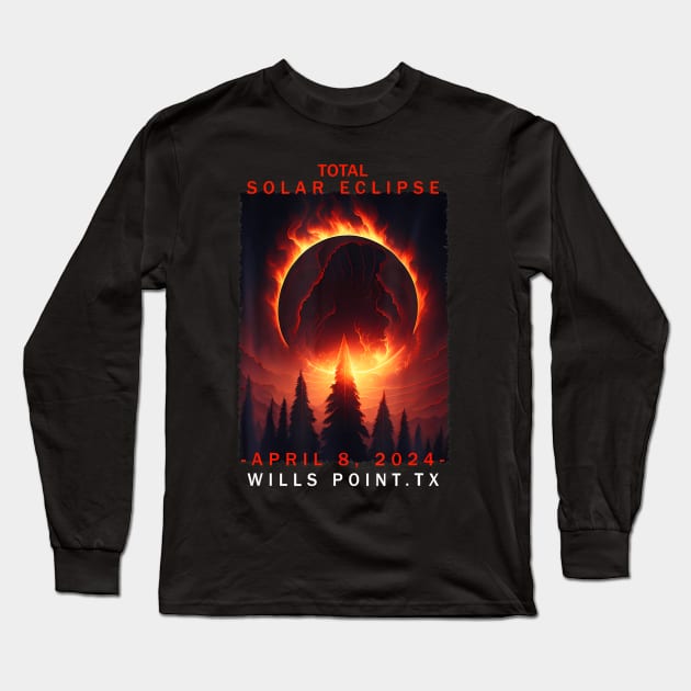 Wills Point Texas Total Solar Eclipse 2024 Long Sleeve T-Shirt by SanJKaka